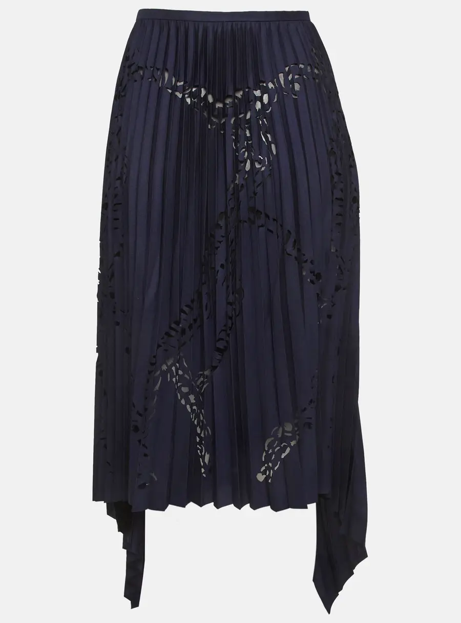 Emilio Pucci Navy Blue laser Cut Plisse High Low hem Skirt M