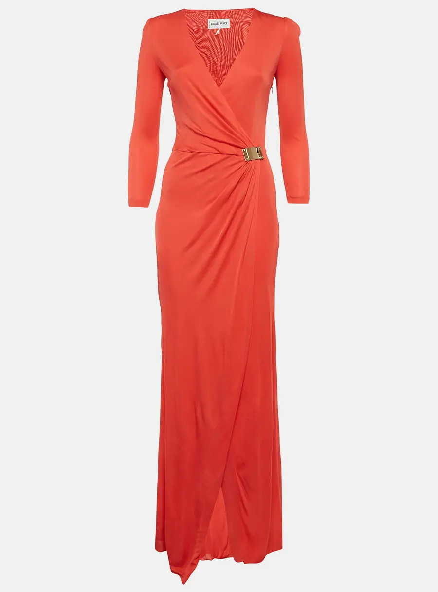 Emilio Pucci Red Jersey V-Neck Long Dress S