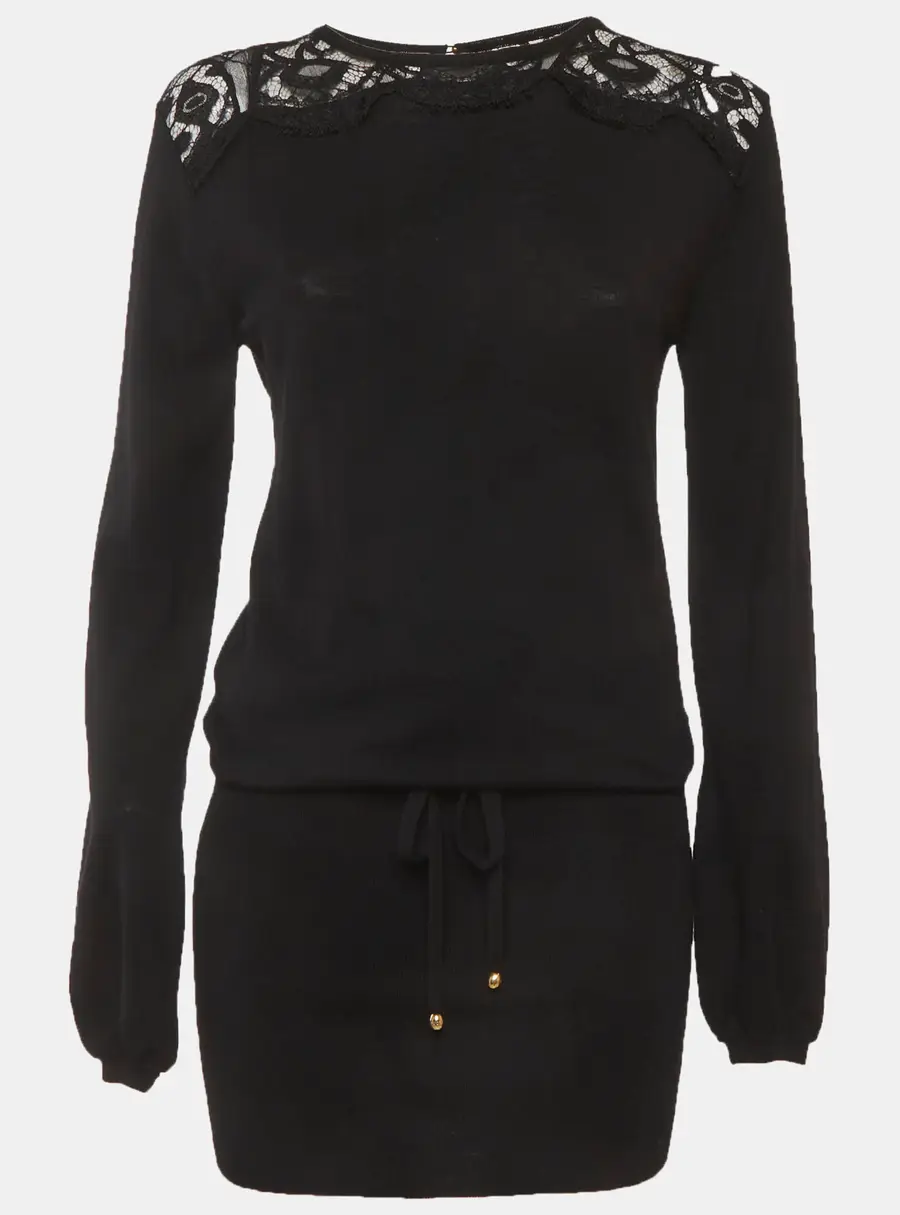 Emilio Pucci Black Lace Trim Wool Knit Dress M