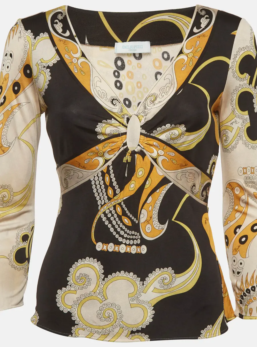 Emilio Pucci Multicolor Print Long Sleeve Blouse M