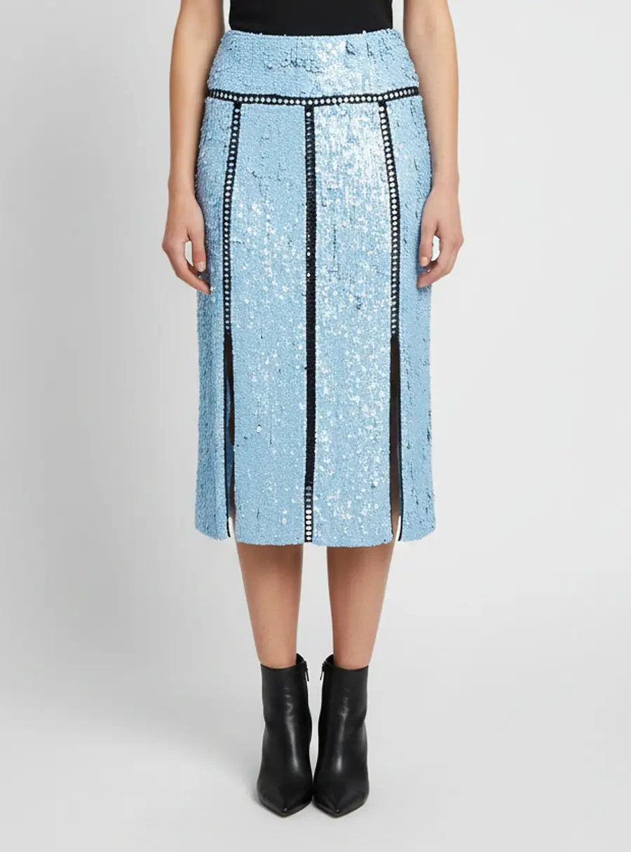 Emilio Pucci Blue Mesh Embellished Midi Skirt S