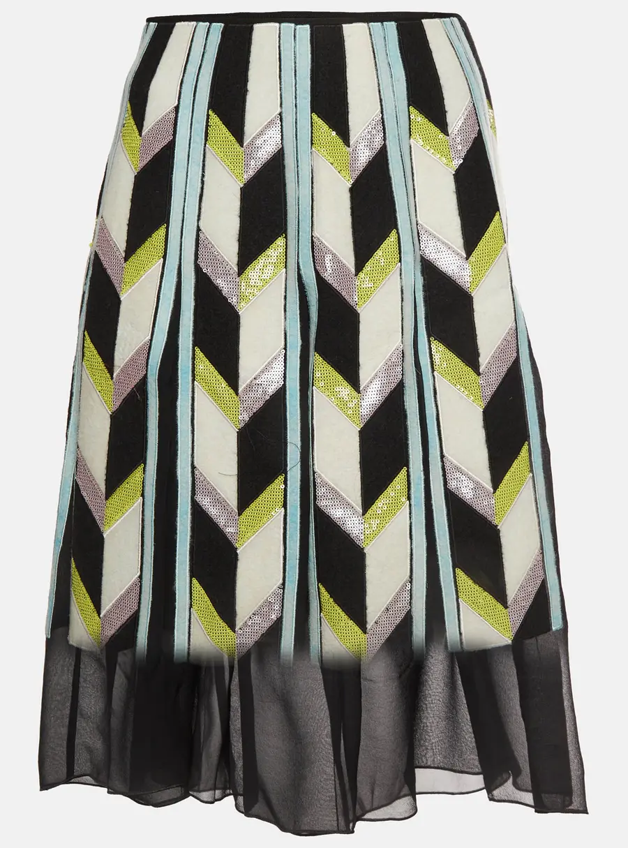 Emilio Pucci Multicolour Chevron Pattern Silk Embellished Mini Skirt S