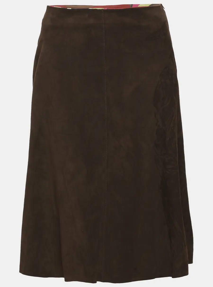 Emilio Pucci Brown Printed Suede Knee Length Skirt M