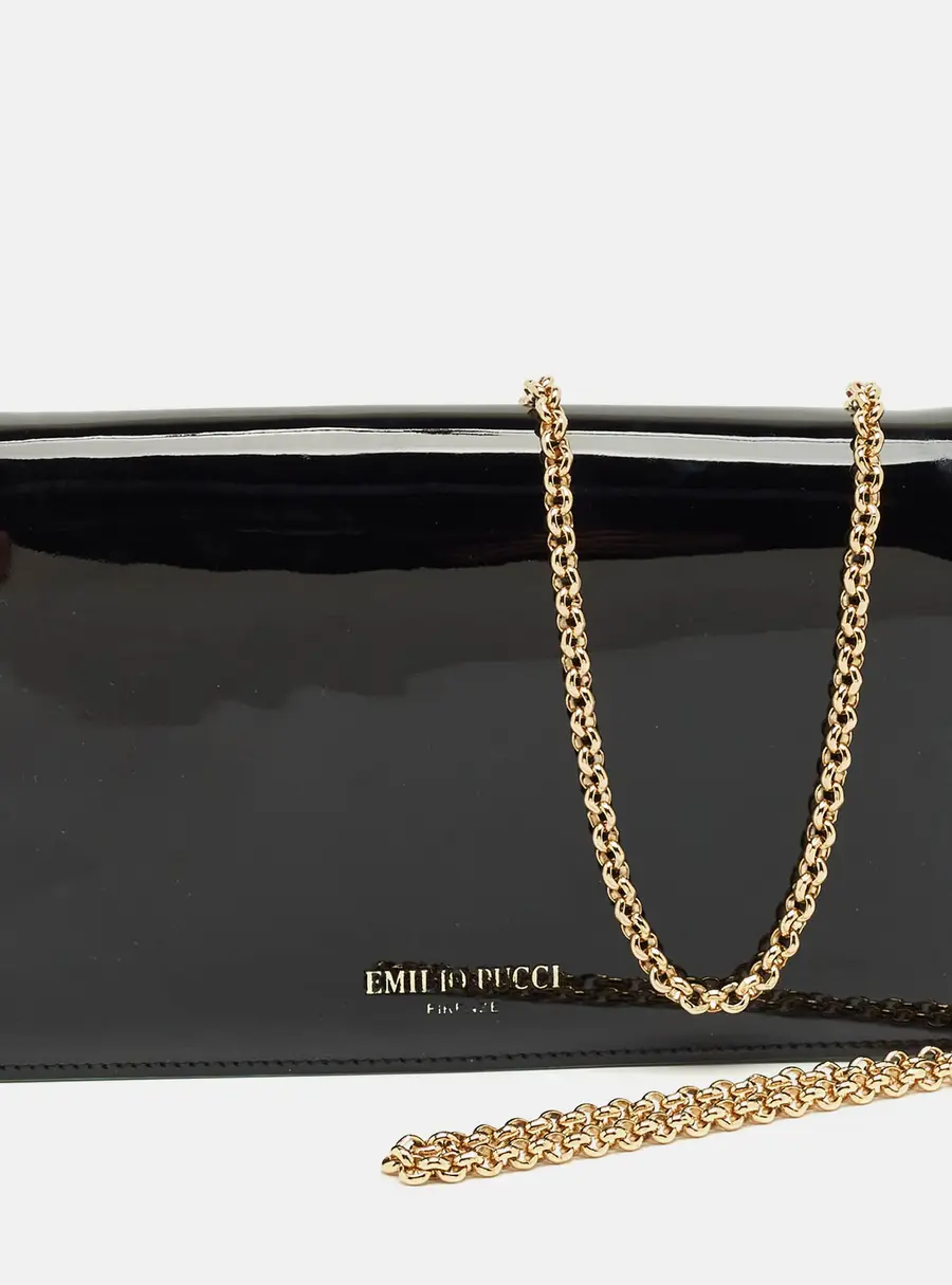 Emilio Pucci Black Patent Leather Flap Wallet On Chain