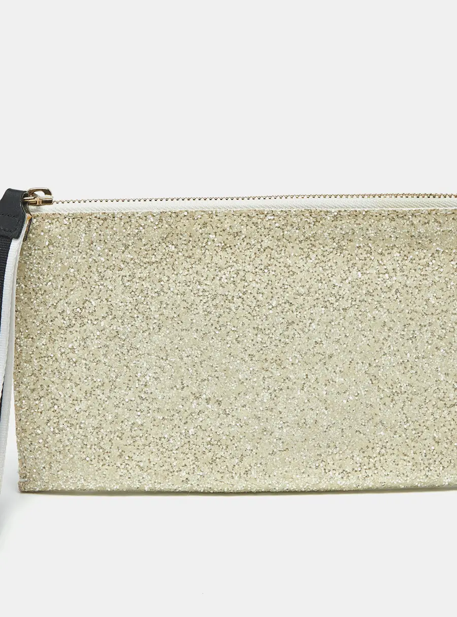 Emilio Pucci Off White White Glitter and Satin Wristlet Pouch