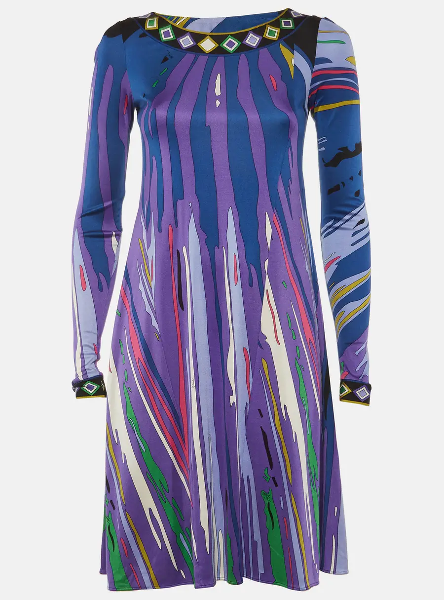 Emilio Pucci Purple Printed Jersey Long Sleeve Mini Dress S