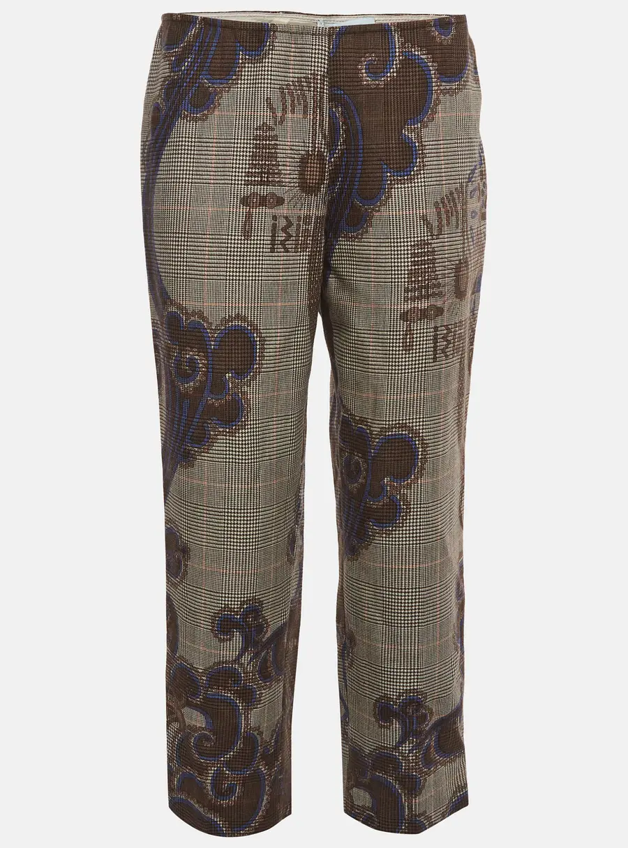 Emilio Pucci Brown Plaid Pattern Wool Straight Fit Trousers M