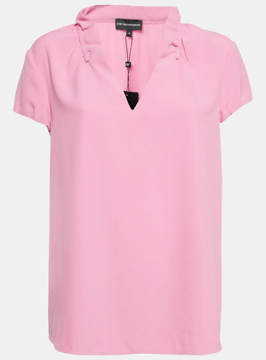 Emporio Armani Pink Stretch Crepe Short Sleeve Top L