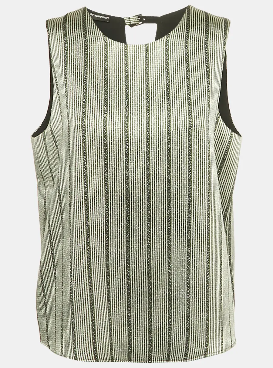 Emporio Armani Green Striped Lurex Sleeveless Top L