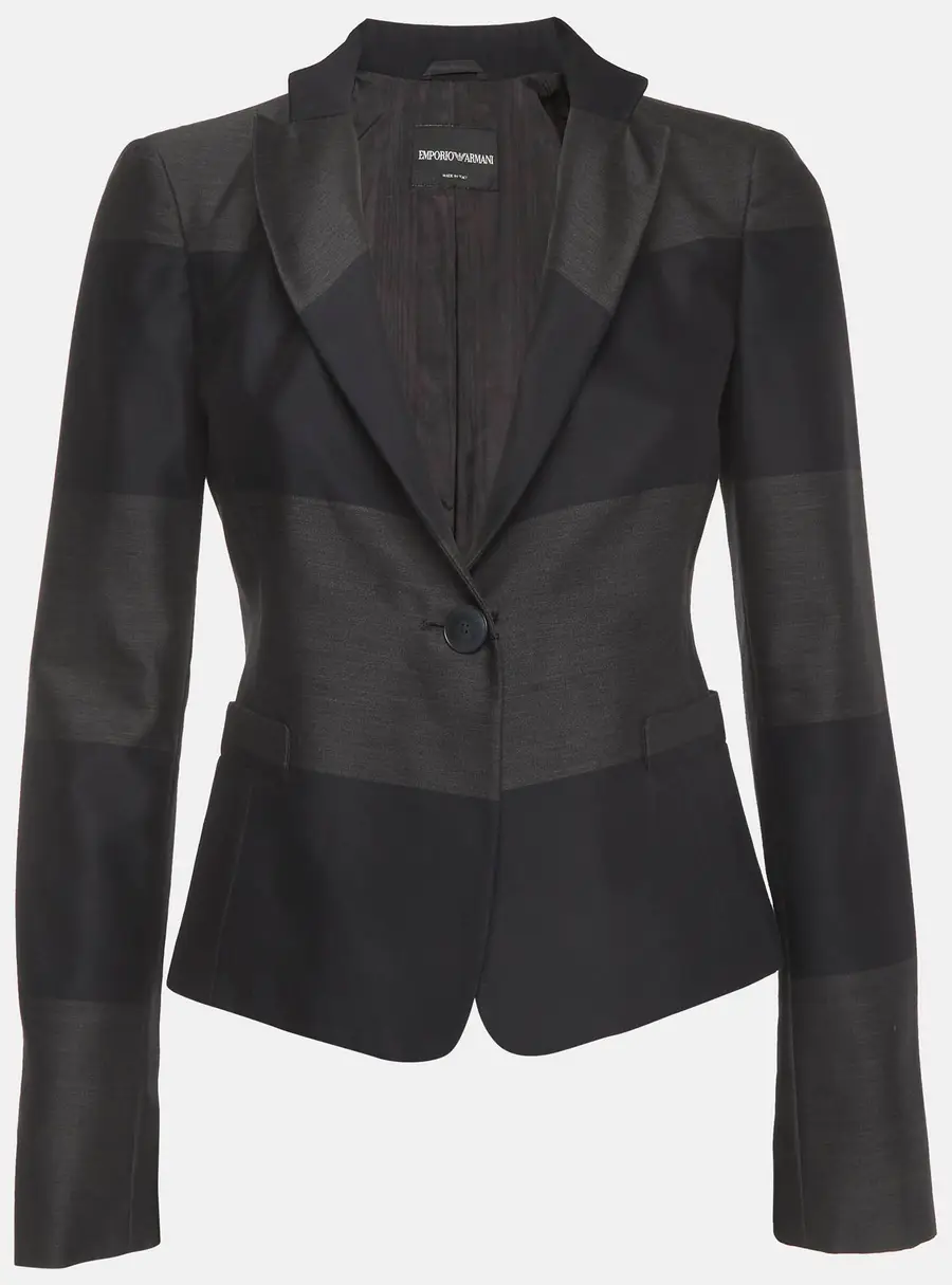 Emporio Armani Navy Blue/Grey Wool Blend Tailored Blazer S