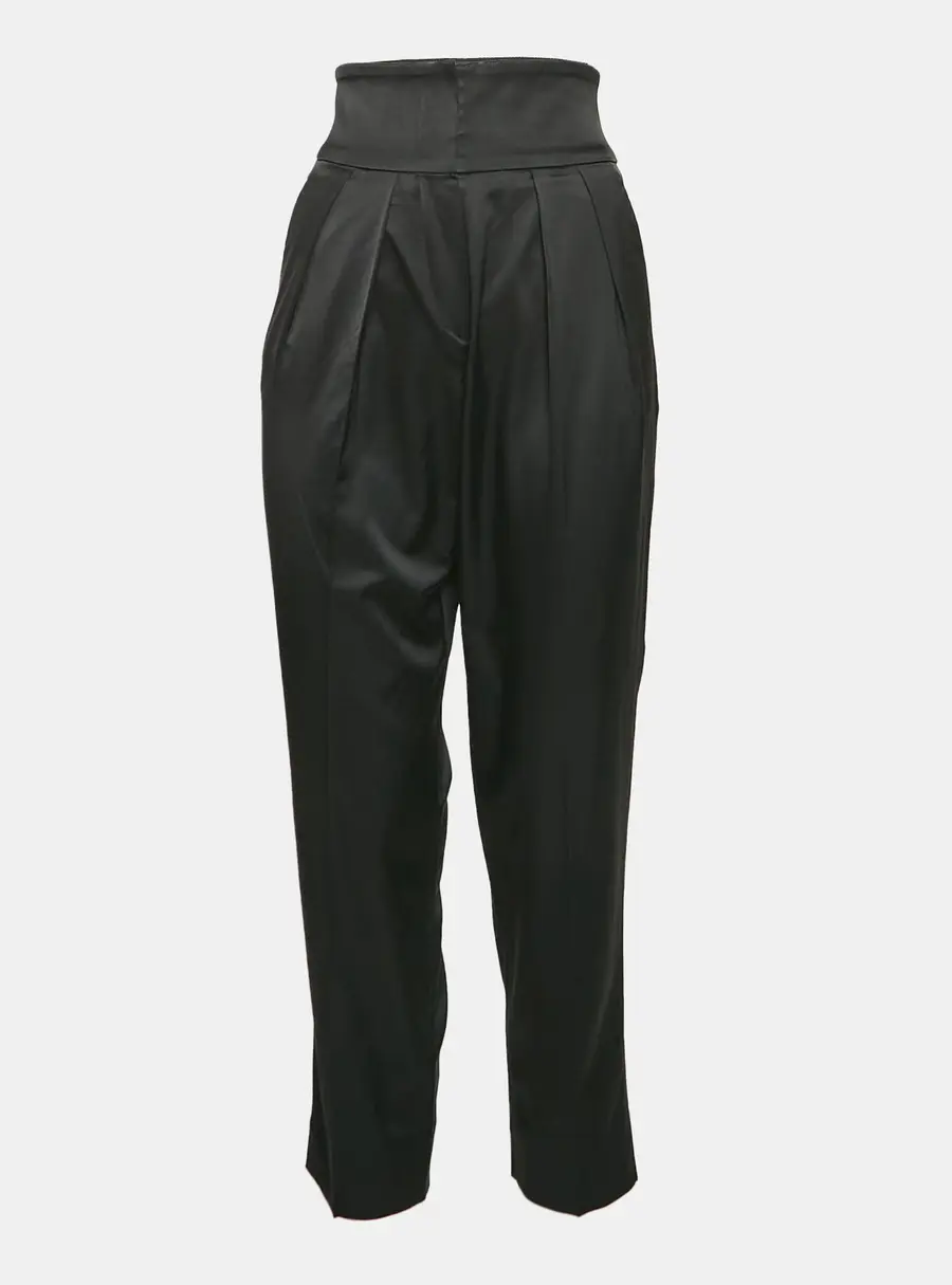 Emporio Armani Black Satin Pleated Trousers XS