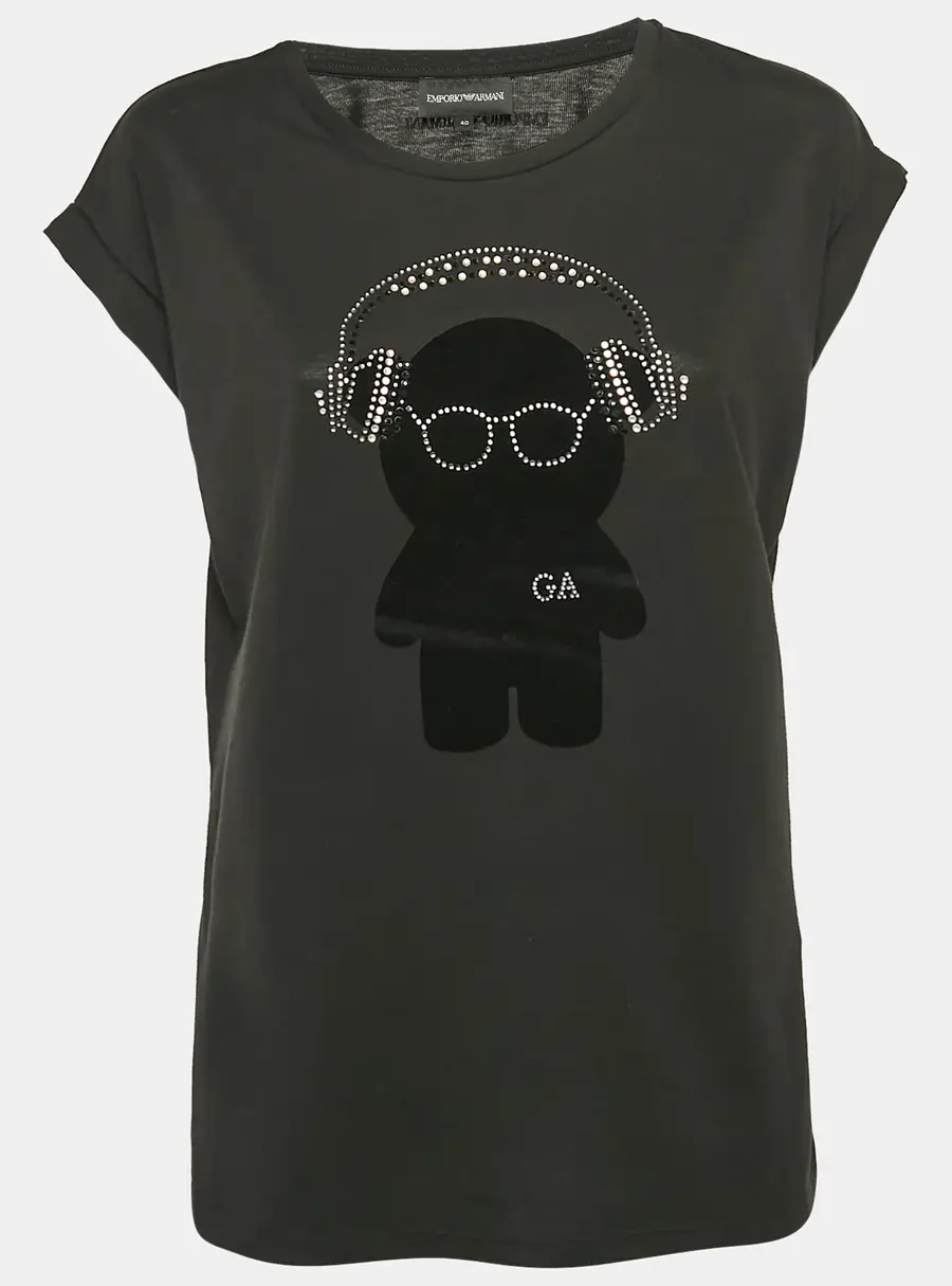 Emporio Armani Black Teddy and Rhinestone Embellished Jersey T-Shirt S