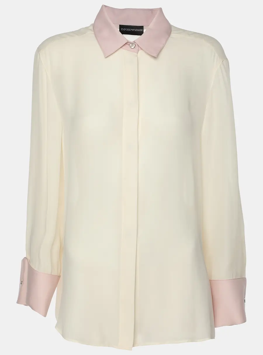 Emporio Armani Cream/Pink Silk Button Front Shirt L