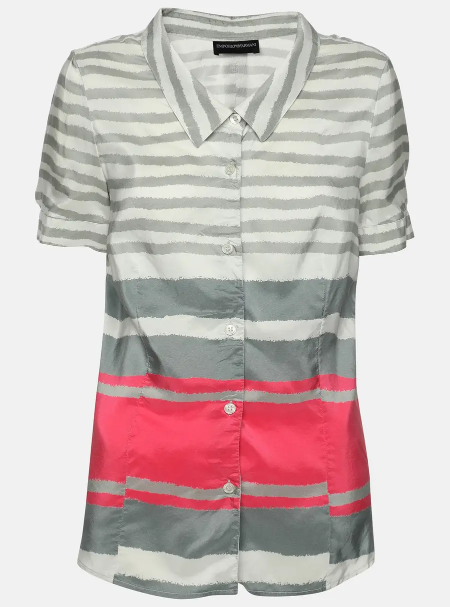 Emporio Armani Grey/Pink Striped Silk Top M