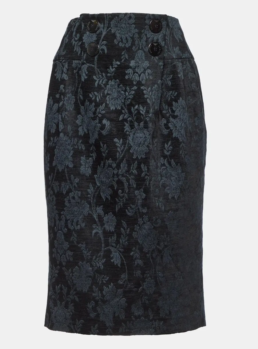 Emporio Armani Black Floral Jacquard Midi Skirt M
