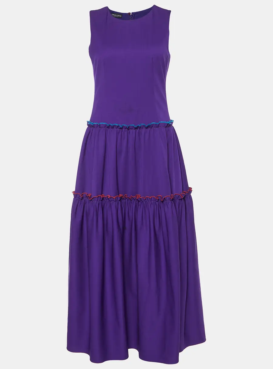 Emporio Armani Purple Wool Ruffled Midi Dress S