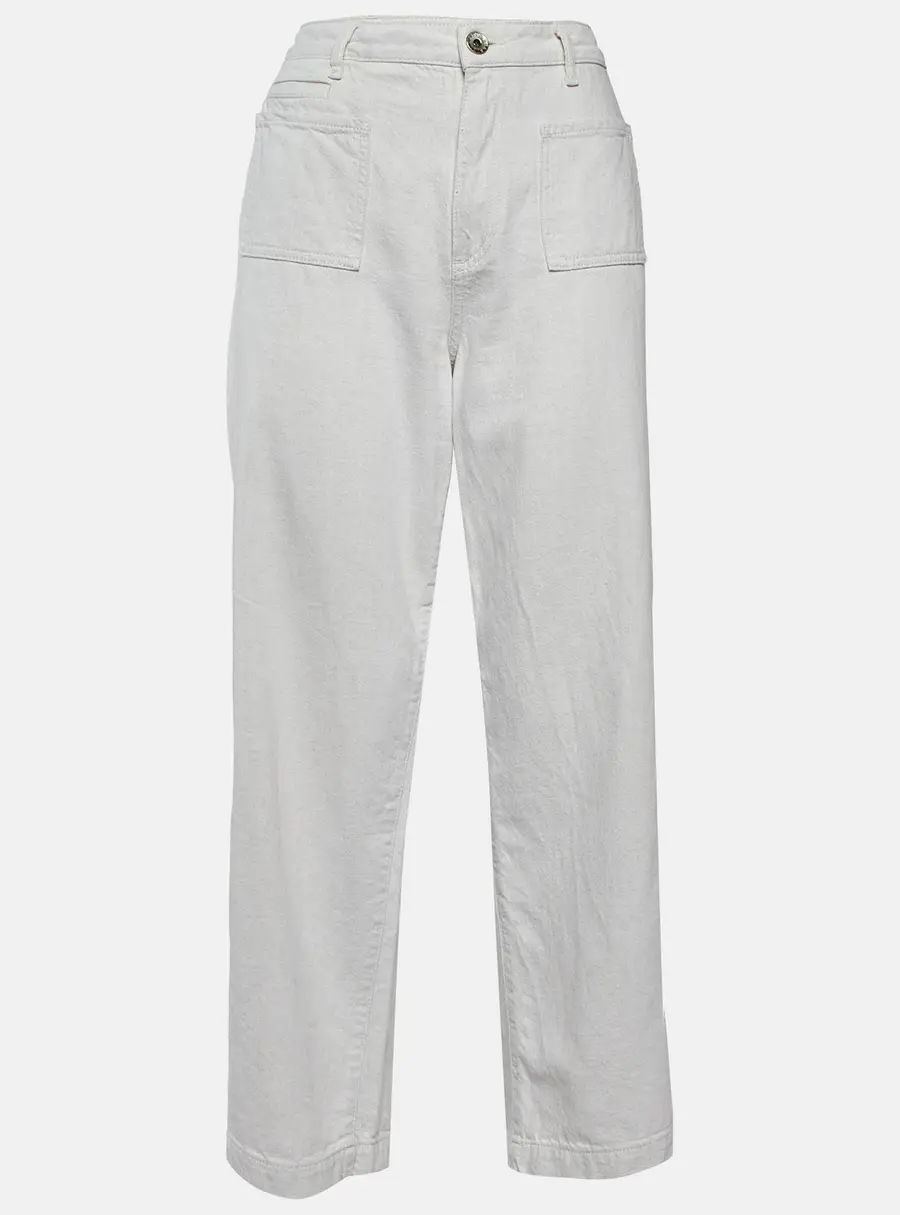 Emporio Armani Cream Cotton & Linen Straight Fit Trousers M/ Waist 31"