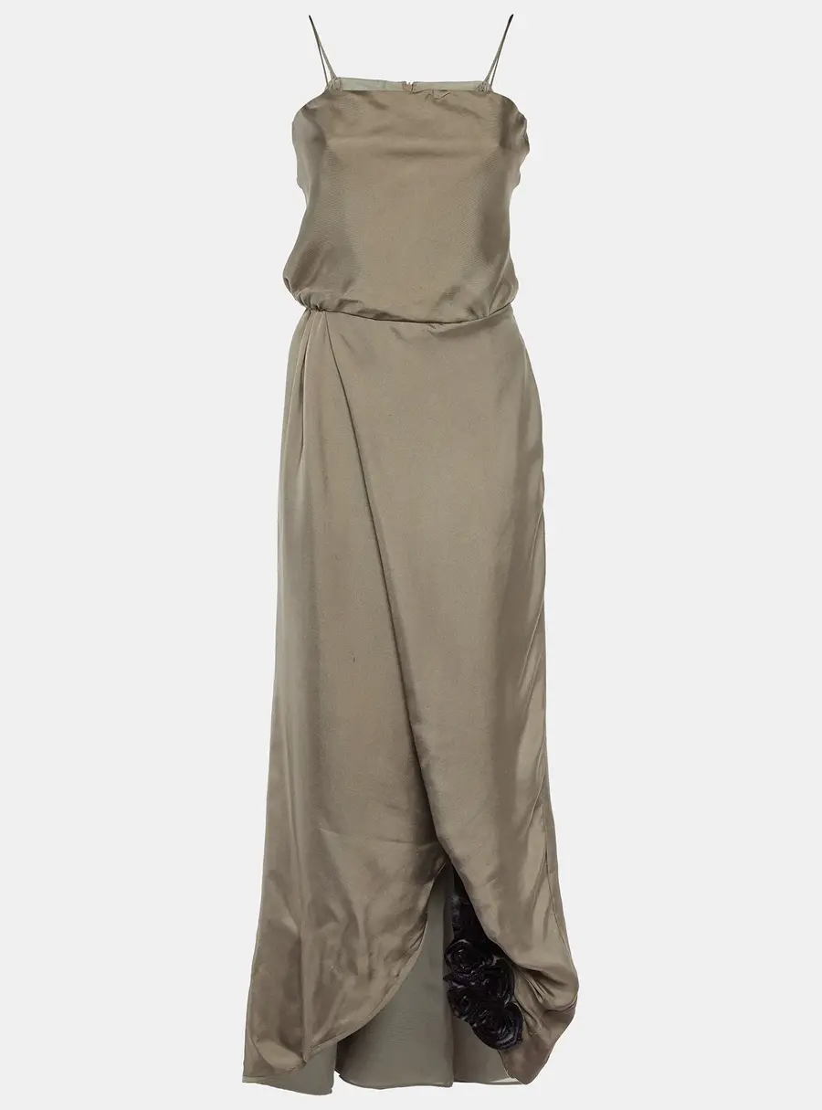 Emporio Armani Grey Silk Floral Applique Detail Maxi Dress S