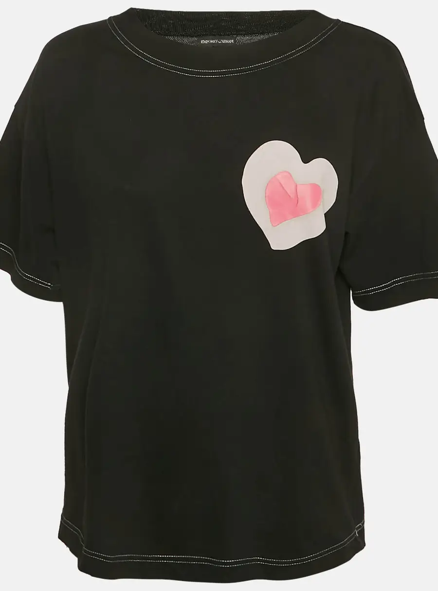 Emporio Armani Black Heart Print Cotton Round Neck T-Shirt L