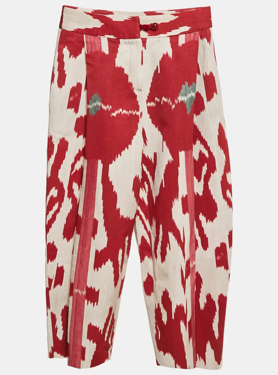 Emporio Armani Red Patterned Pleated Wide Leg Trousers S