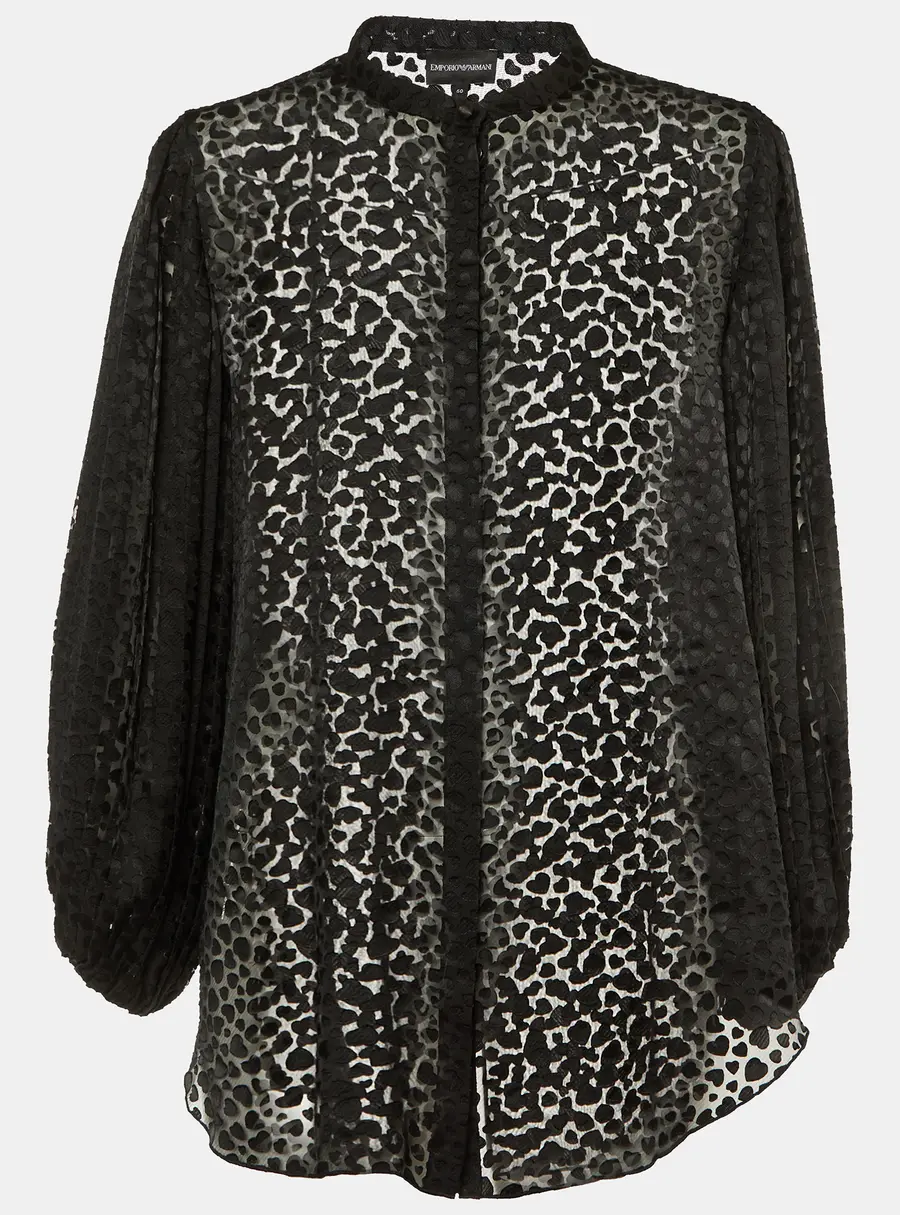 Emporio Armani Black Devore Pleated Sleeve Top XL
