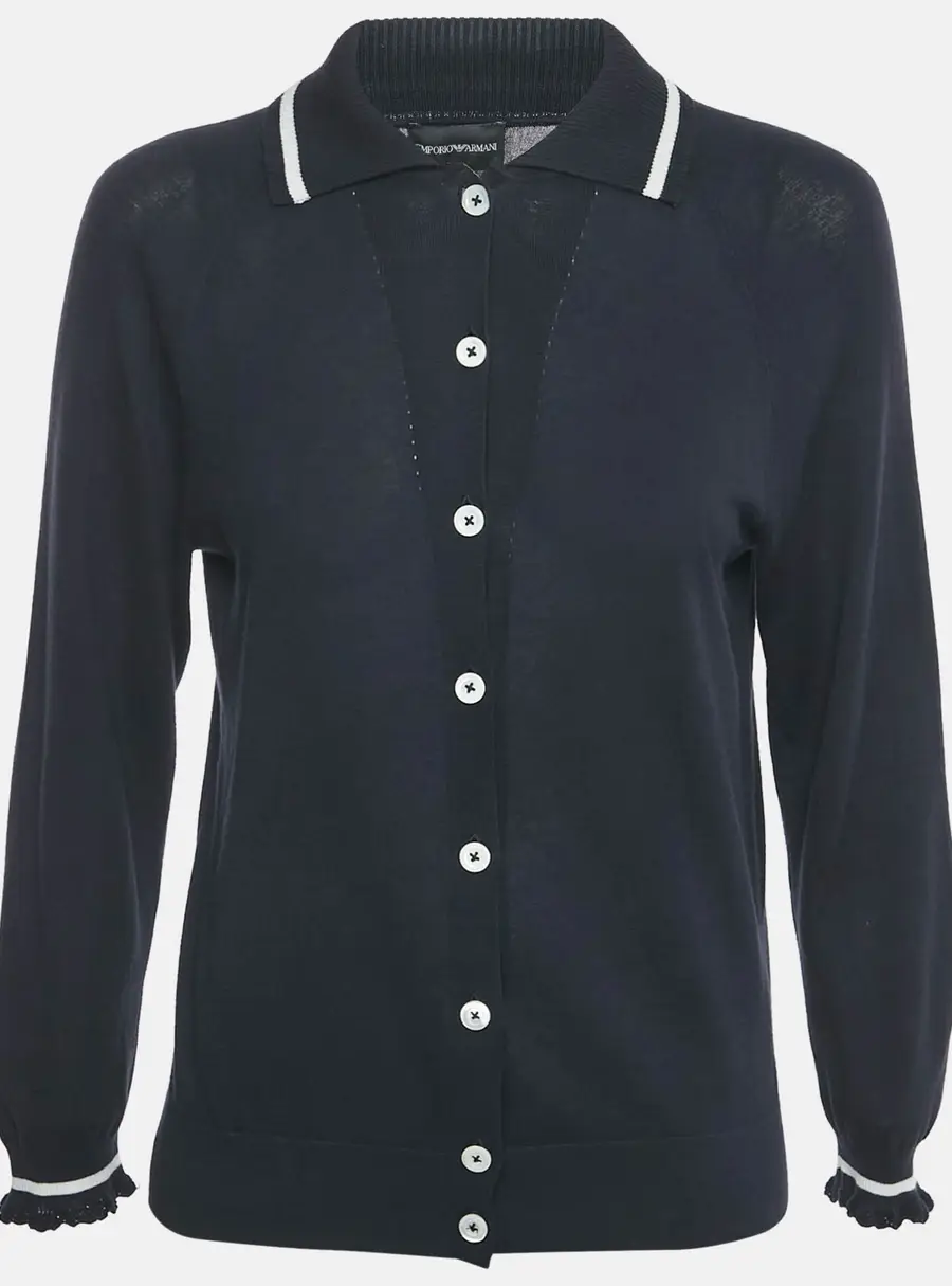 Emporio Armani Navy Navy Cotton Knit Buttoned Top M