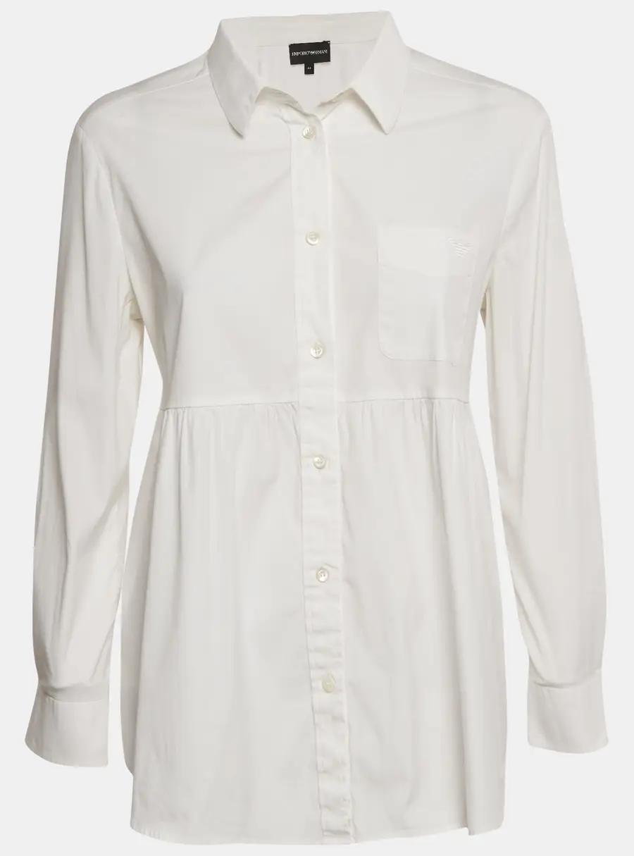 Emporio Armani White Logo Applique Cotton Full Sleeve Shirt M