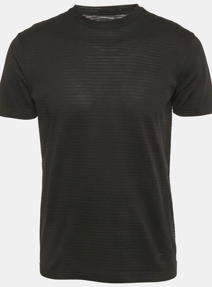 Emporio Armani Black Stripe Knit Short Sleeve T-Shirt S