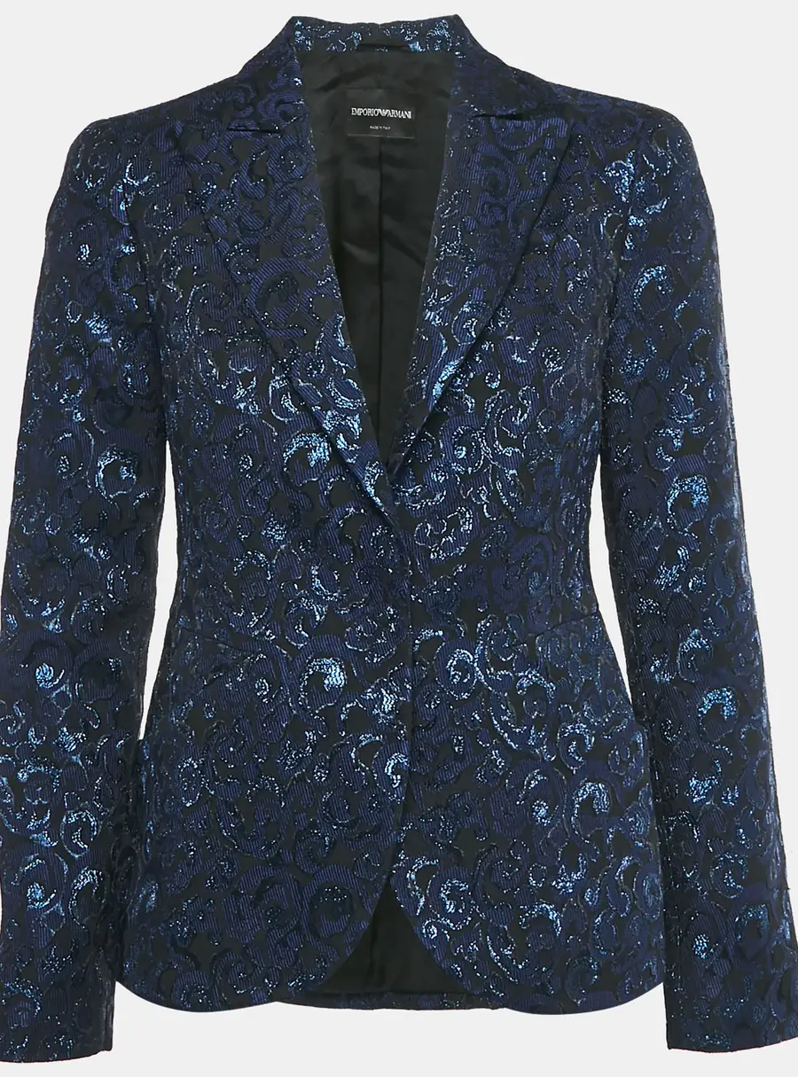 Emporio Armani Navy Blue /Black Jacquard Single Breasted Blazer M