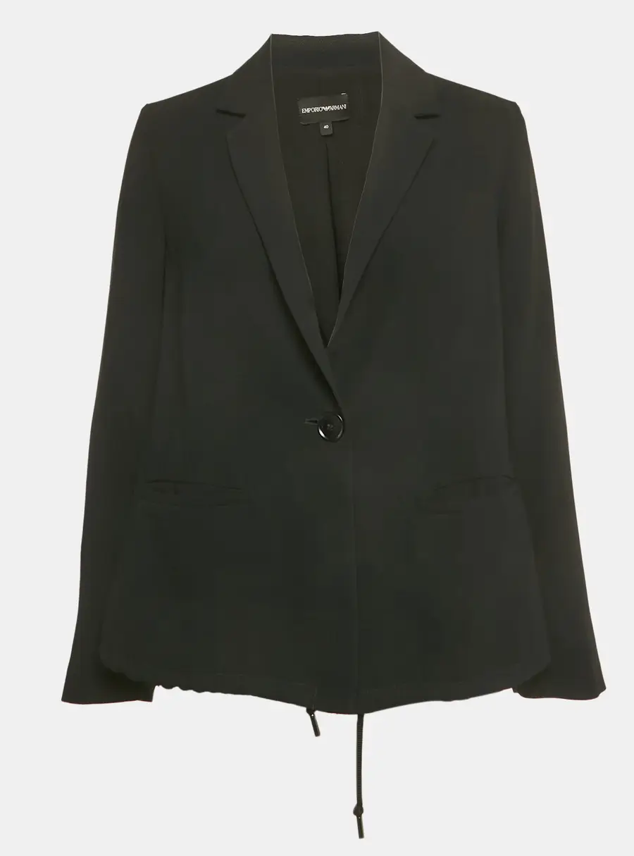 Emporio Armani Black Crepe Elasticated Waist Detail Blazer S