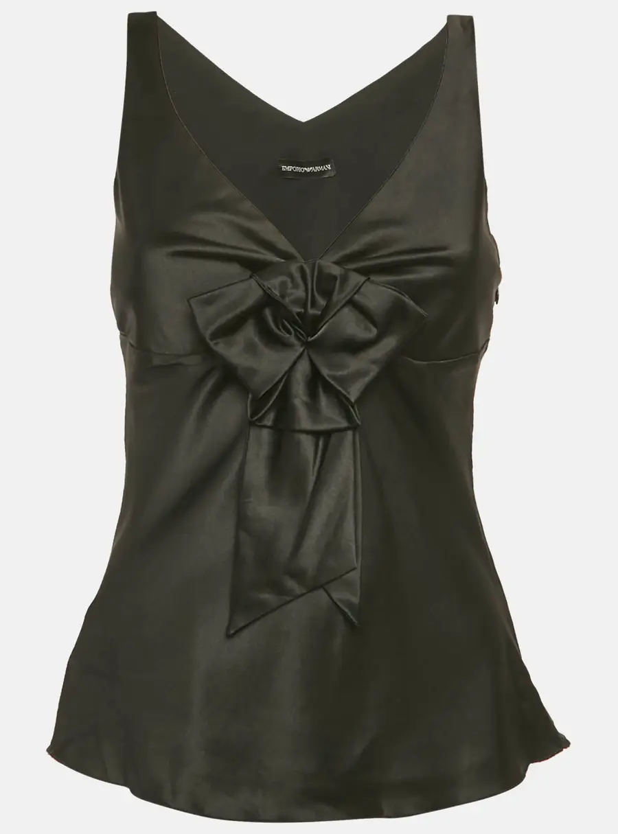 Emporio Armani Black Silk Bow Detail Top S