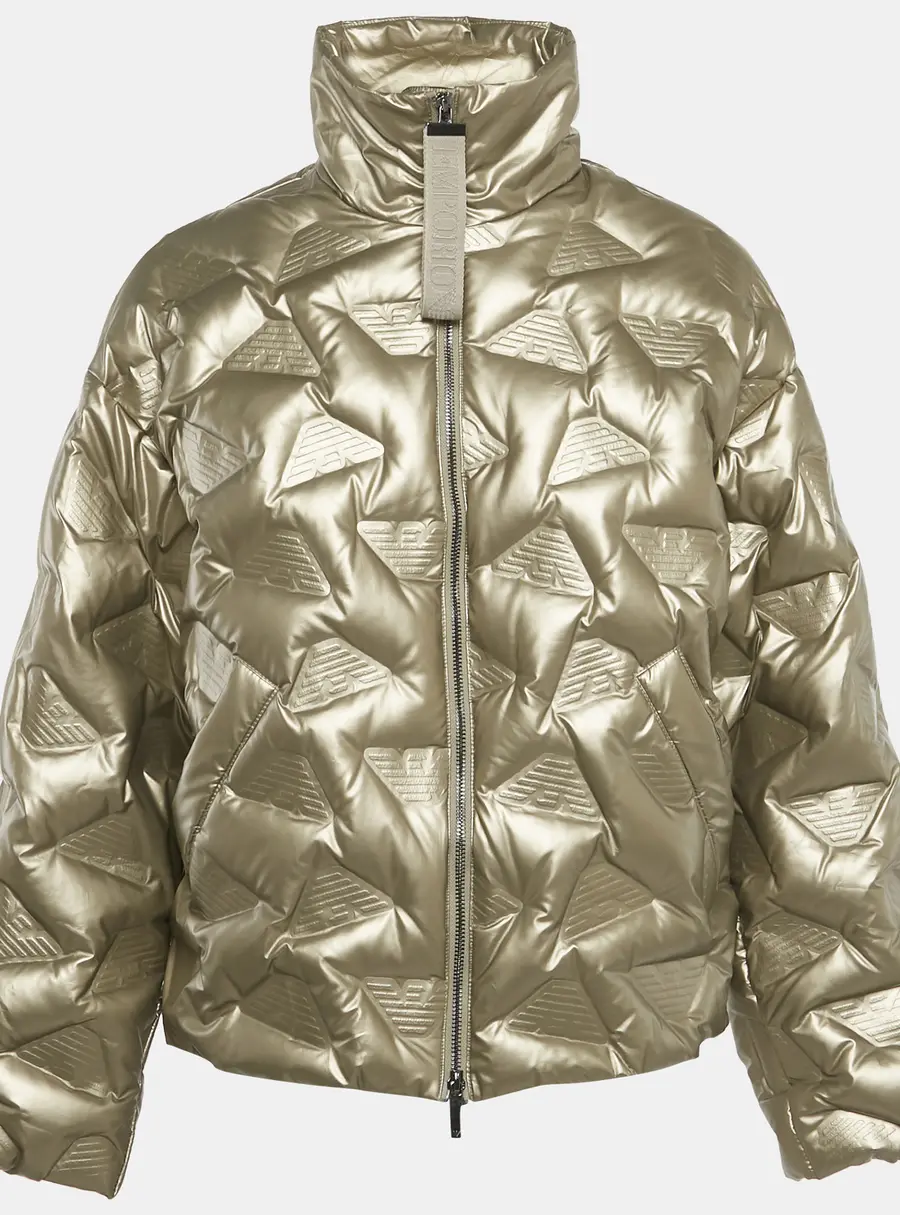 Emporio Armani Metallic Gold Synthetic Debossed Monogram Quilted Jacket L