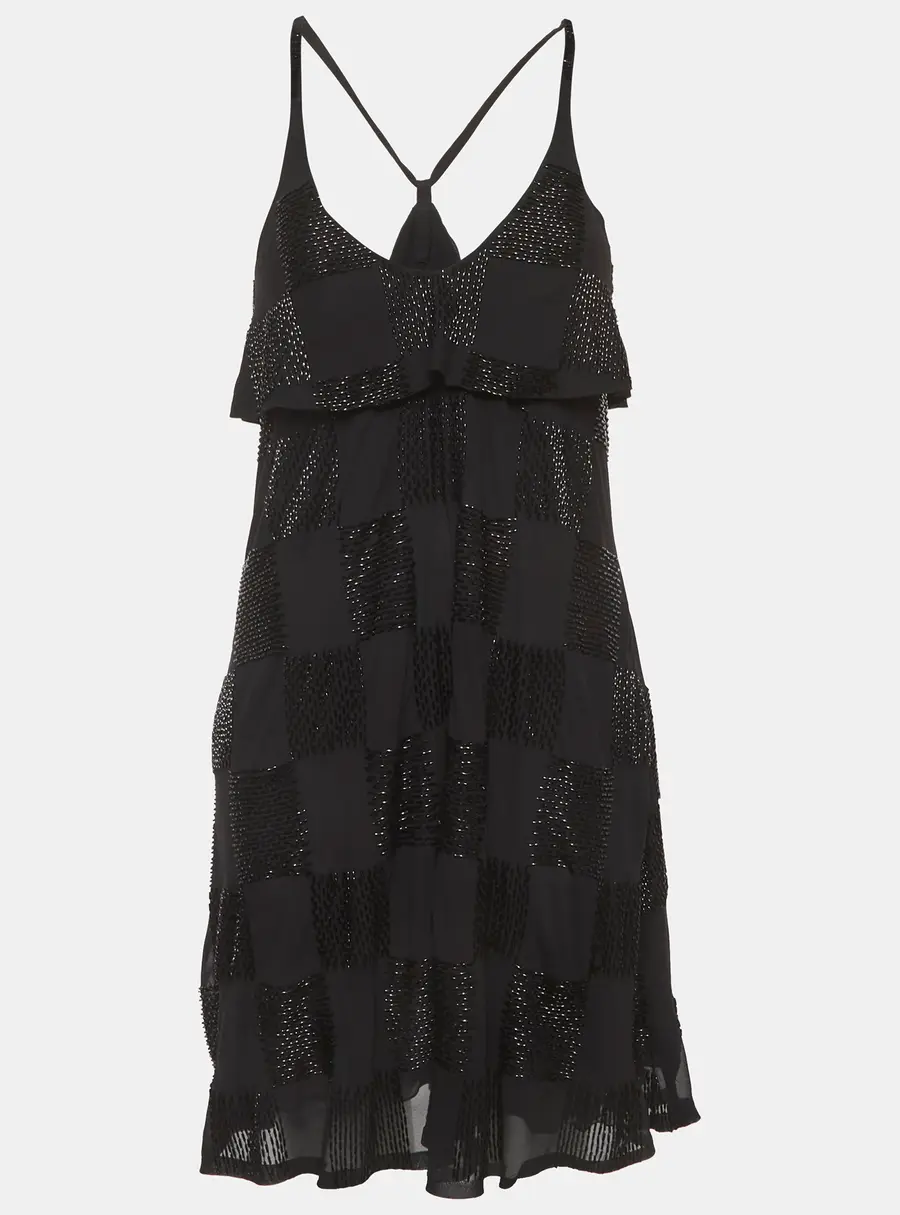 Emporio Armani Black Sequin Crepe Flared Mini Dress L
