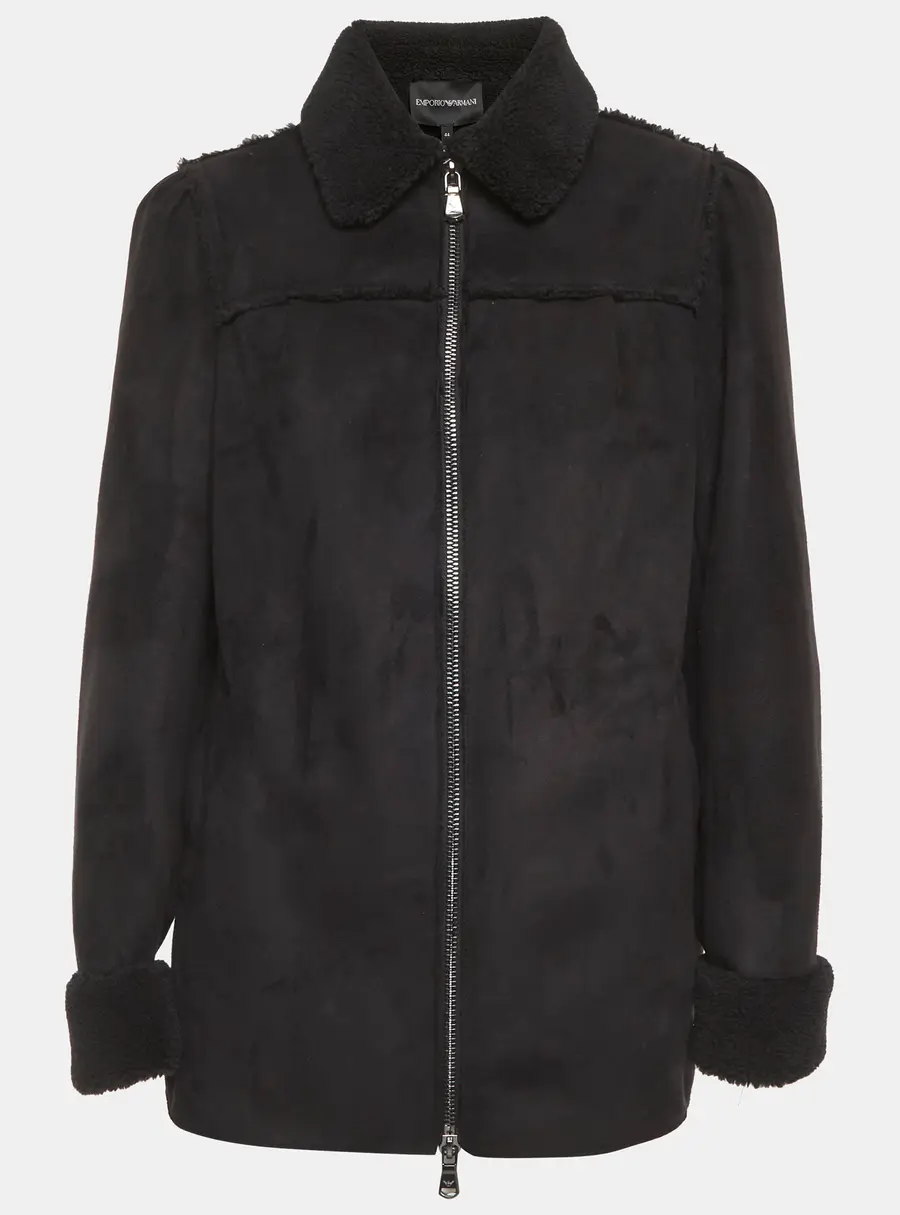 Emporio Armani Black Fleece Suede Zip Up Jacket M