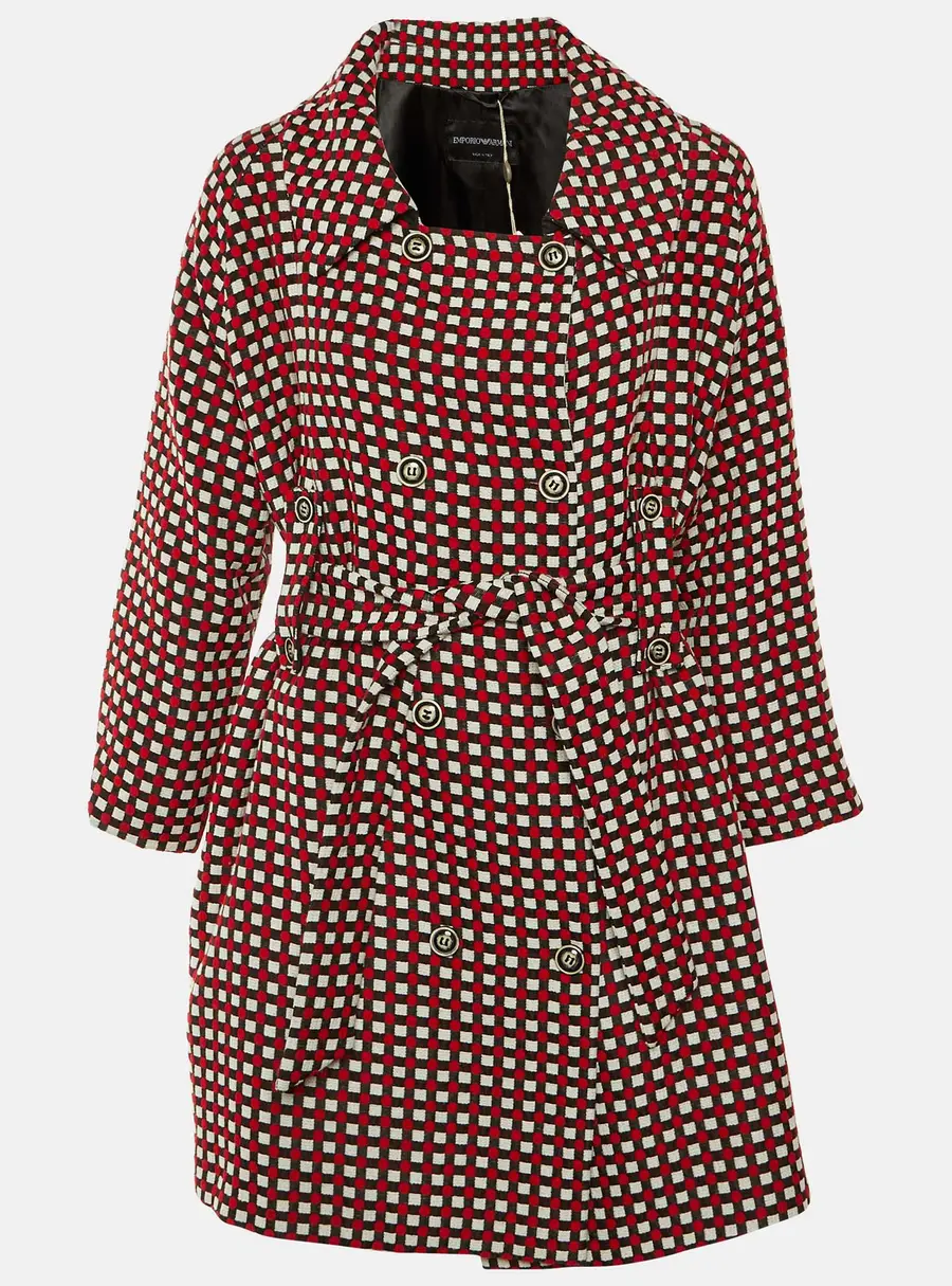 Emporio Armani Multicolor Patterned Cotton Blend Belted Overcoat M
