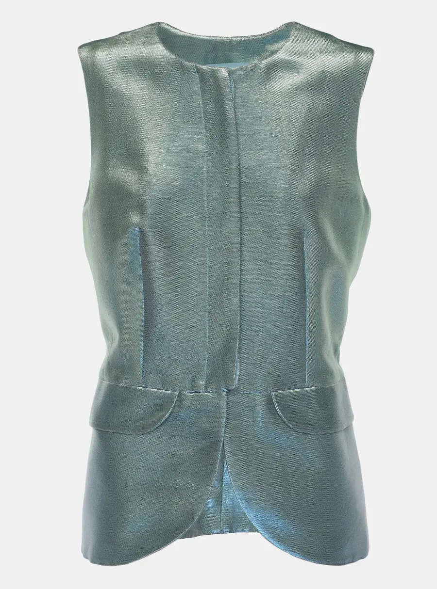 Emporio Armani Metallic Green Lurex Sleeveless Blazer L