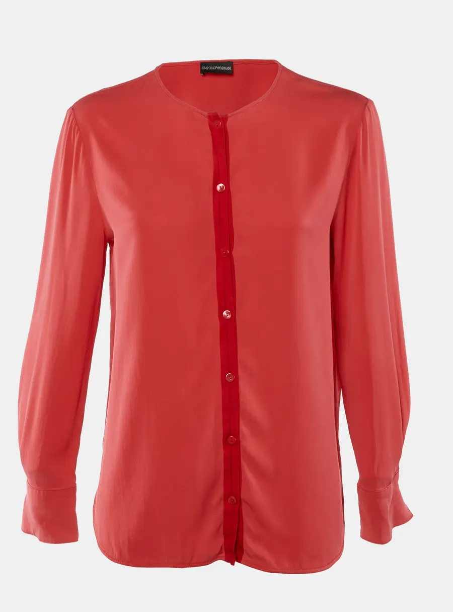Emporio Armani Coral Red Crepe Button Front Top M