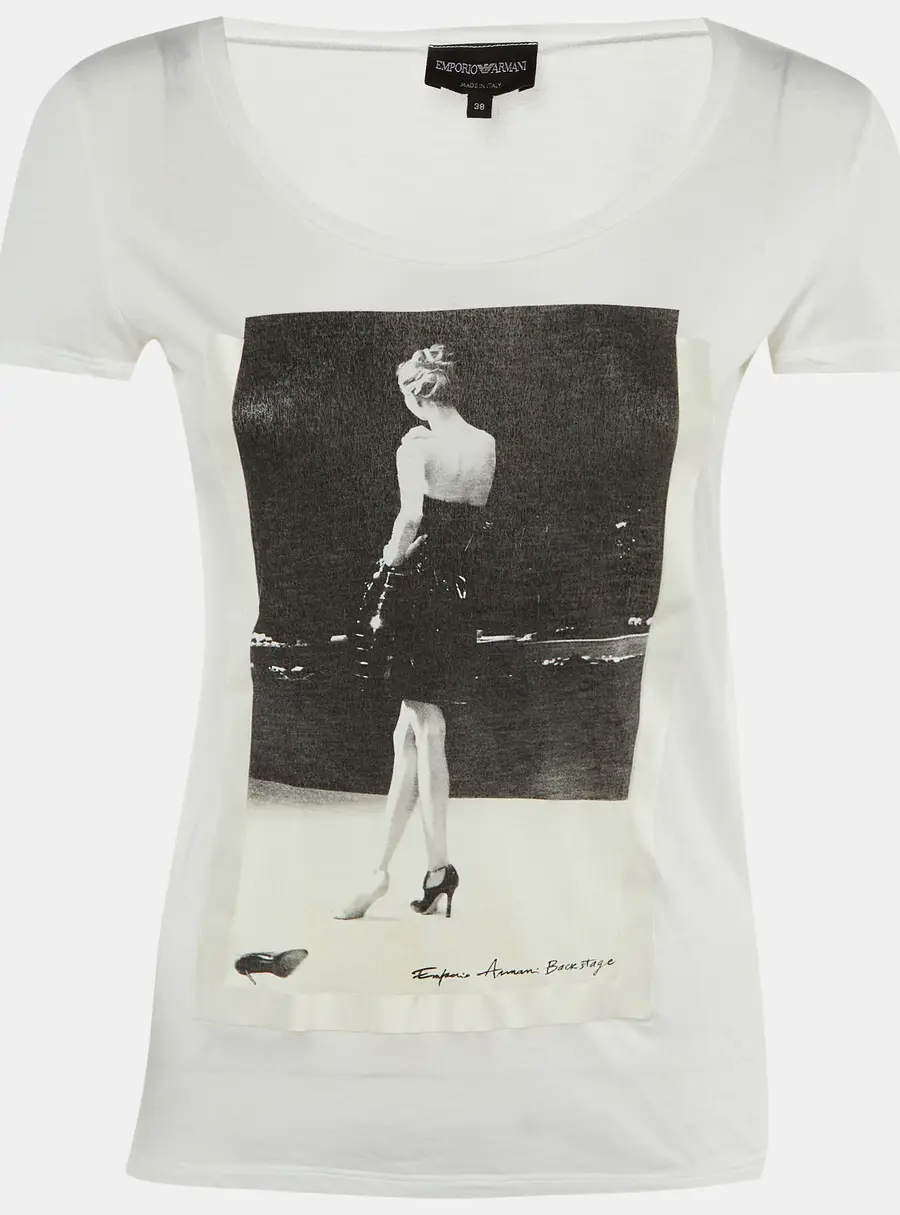 Emporio Armani White Backstage Print Cotton Crew Neck T-Shirt S