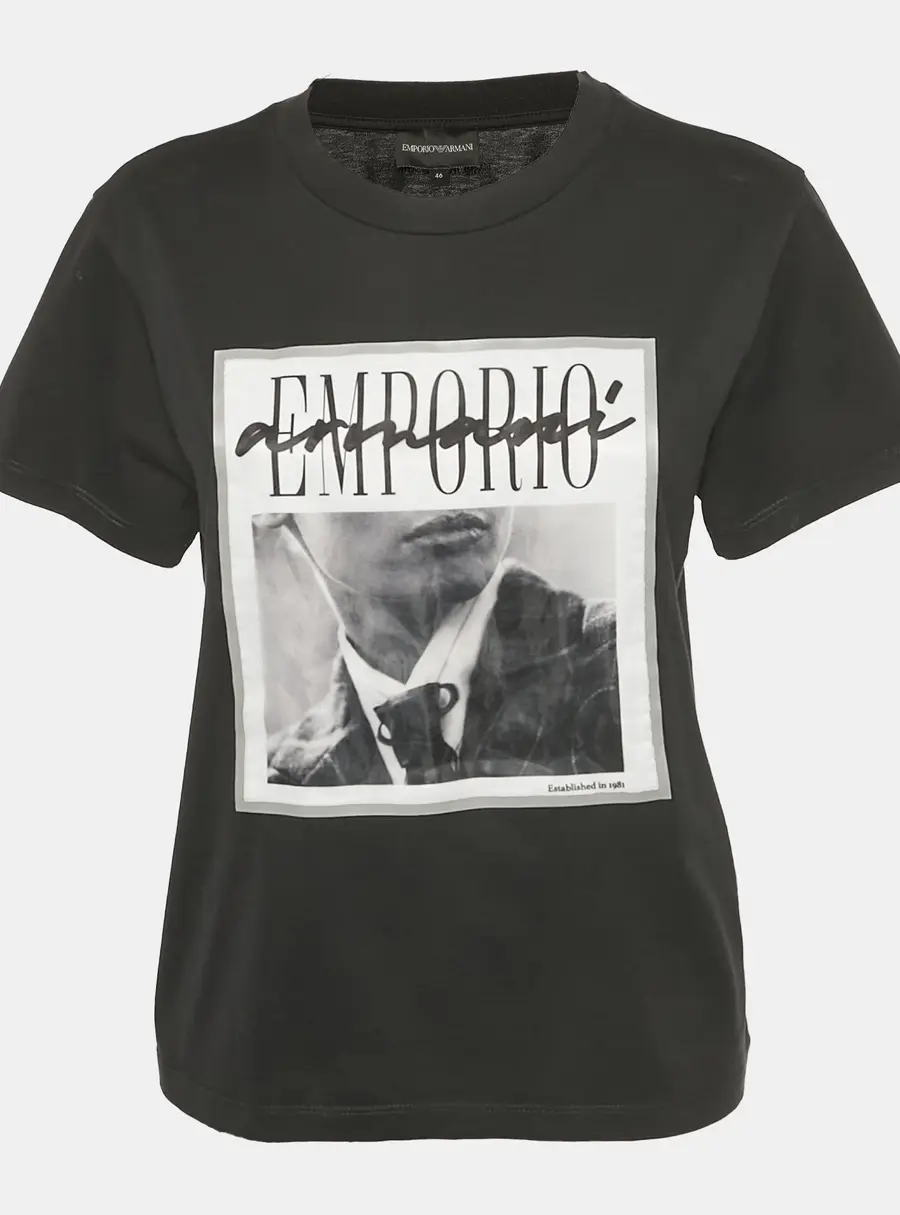 Emporio Armani Black Printed Jersey Crewneck T-Shirt L