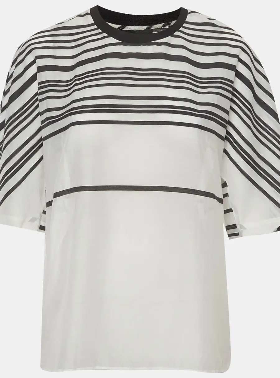 Emporio Armani White & Black Striped Voile Oversized T-Shirt XL