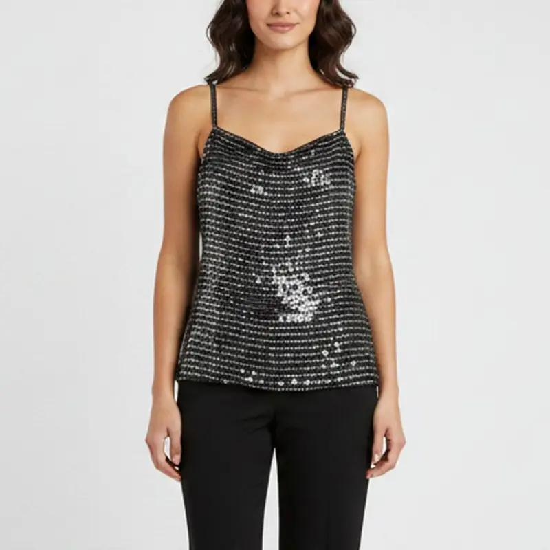 Emporio Armani Vintage Black Sequins Embellished Silk Tank Top M