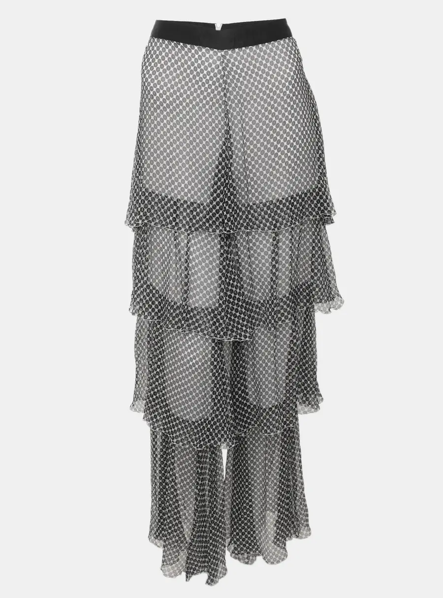 Emporio Armani White & Black Dot Silk Sheer Layered Pants S
