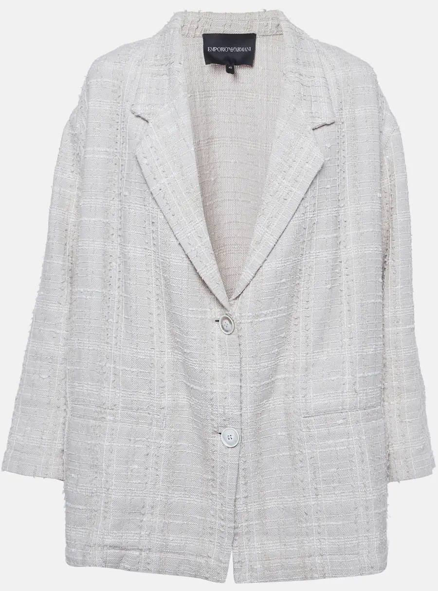 Emporio Armani Beige Tweed Single Breasted Oversized Blazer S