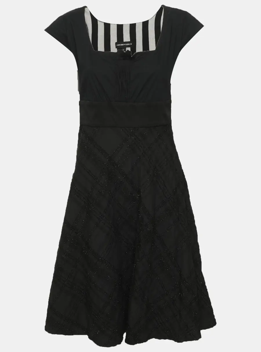 Emporio Armani Multicolor Cotton Blend Checkered Patterned Midi Dress M