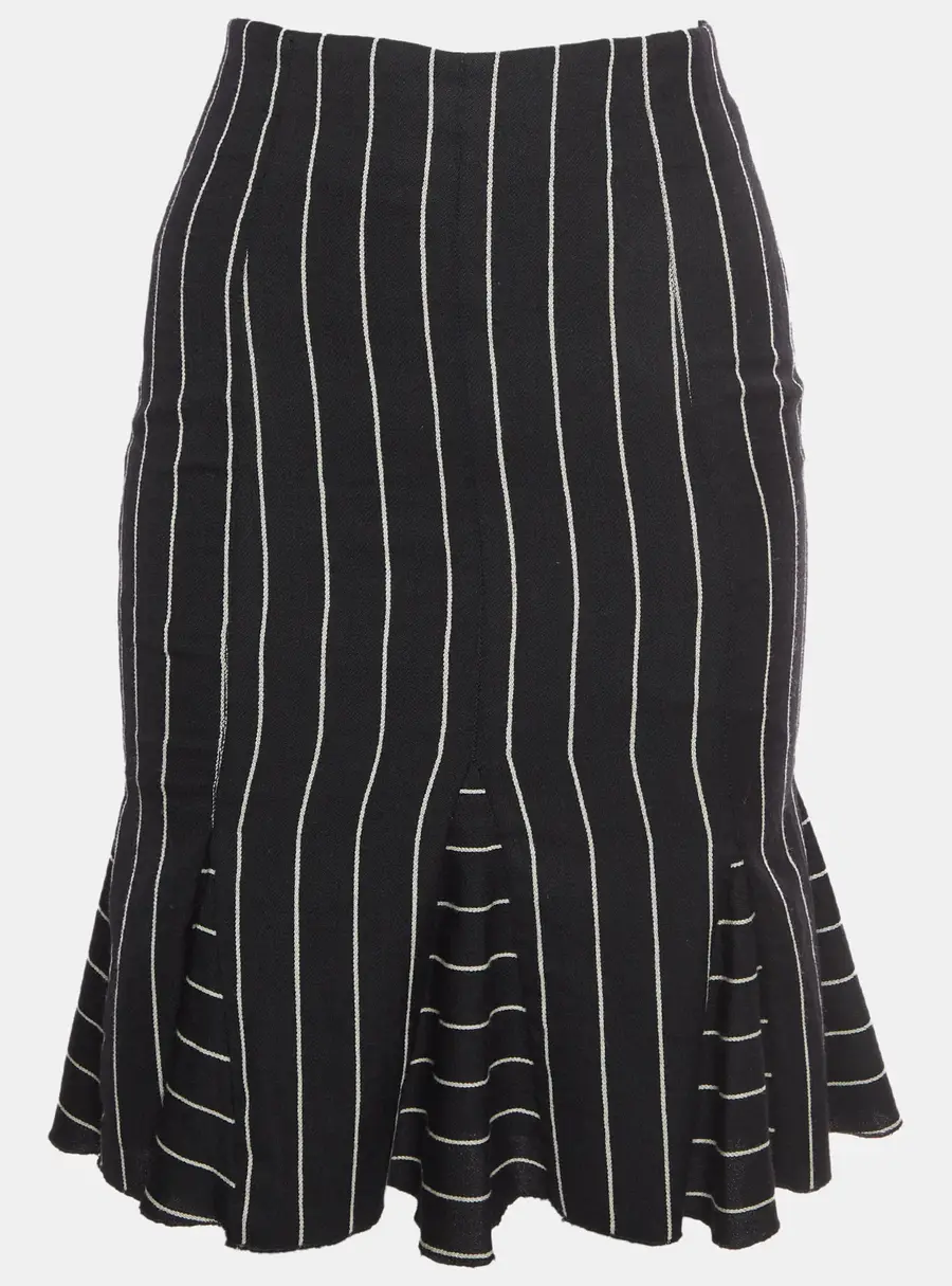 Emporio Armani Black Stripe Wool Godet Mini Skirt S