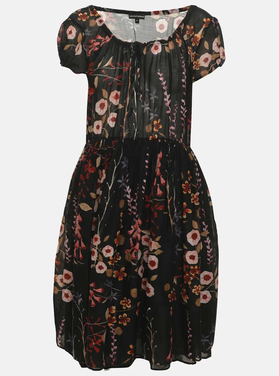 Emporio Armani Black Multicolor Printed Chiffon Knee Length Dress L