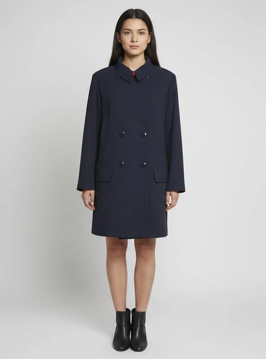 Emporio Armani Navy Blue Crepe Double Breasted Mid Length Coat S