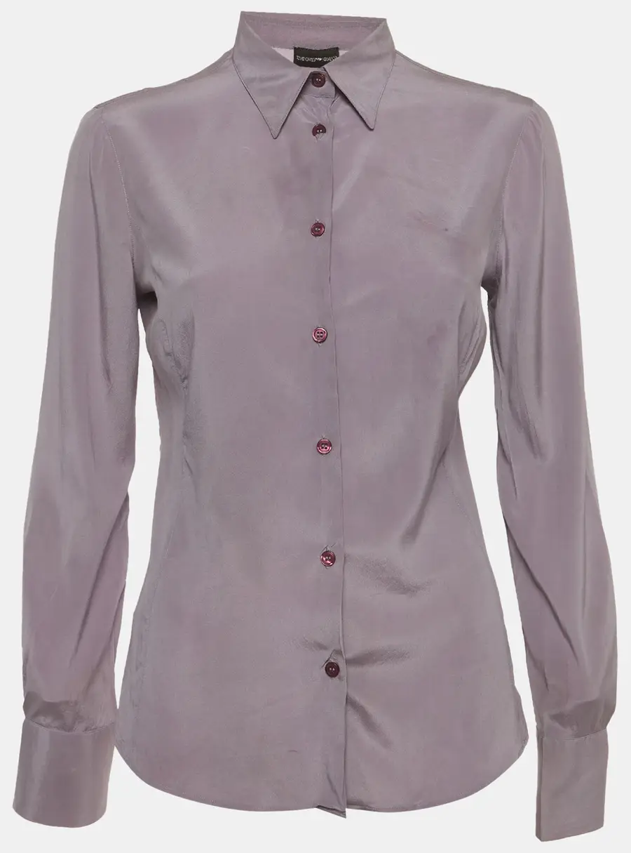 Emporio Armani Purple Stretch Silk Long Sleeve Shirt M