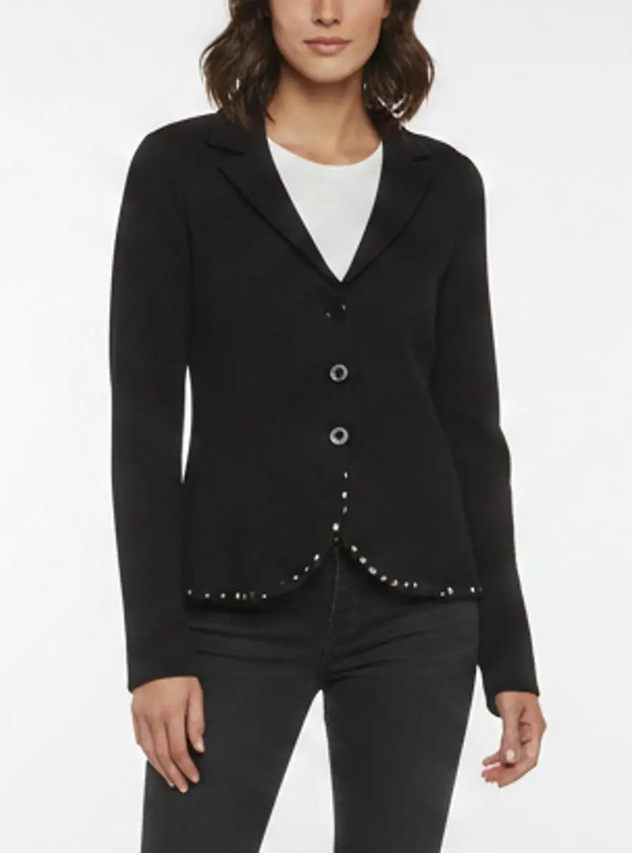 Emporio Armani Black Polka Dot Wool Blend Chiffon Trim Jacket M