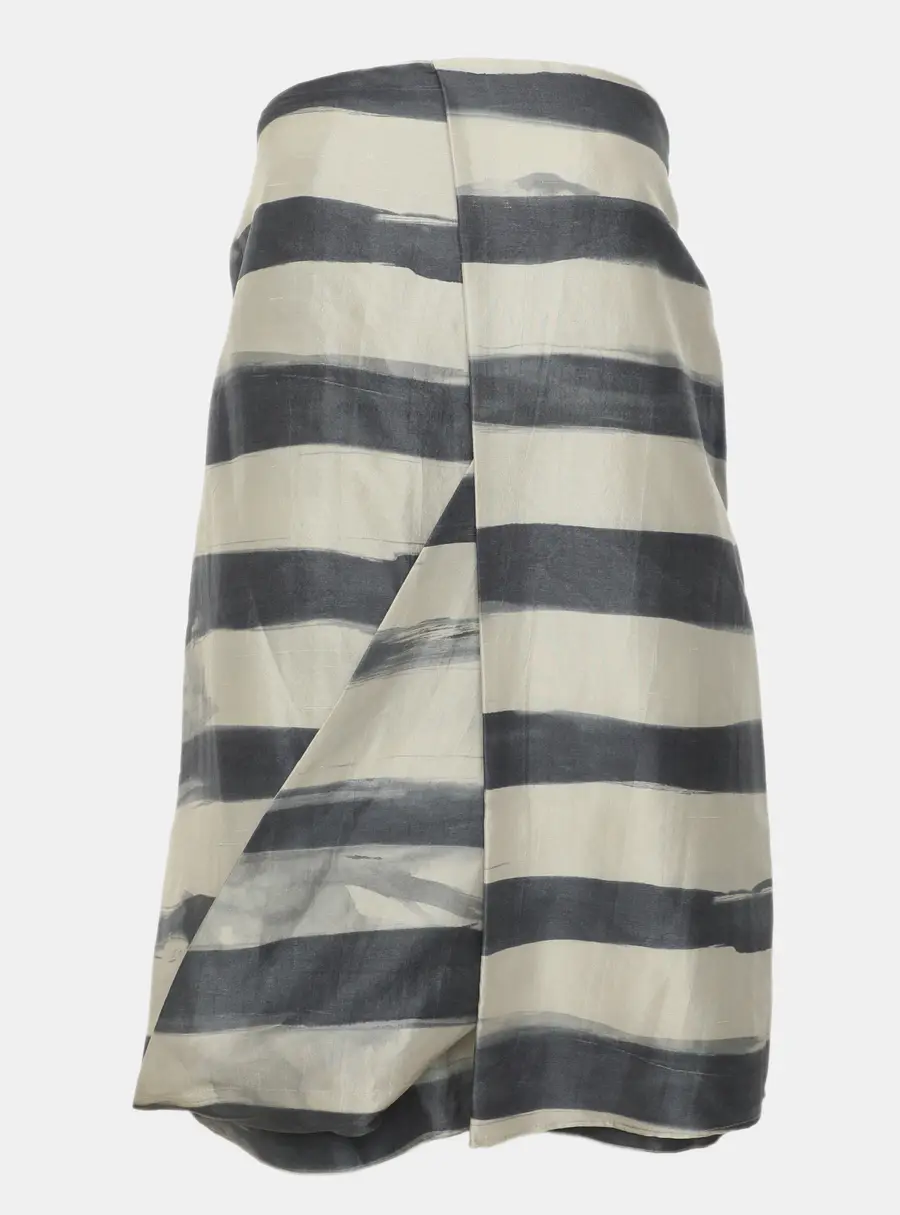 Emporio Armani Grey and Blue Striped Draped Silk Dress M